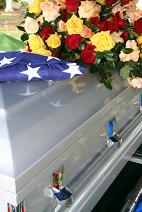 Coffin with flowers on top